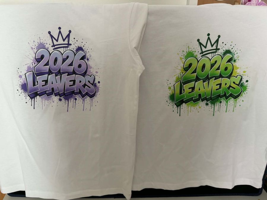 Personalised school leavers’ shirts with colourful designs