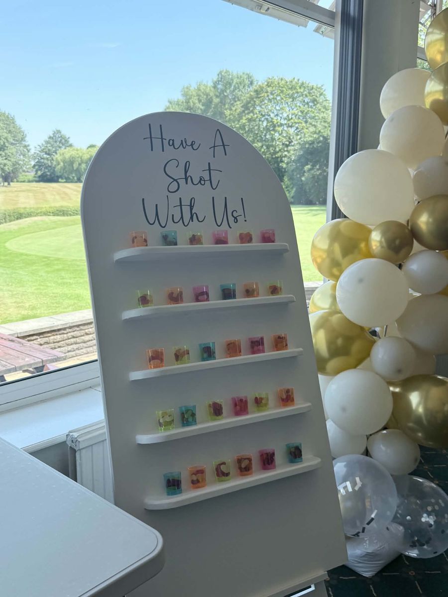 Celebration setup featuring shot board