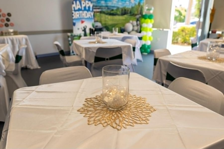 Celebration setup featuring table centrepiece