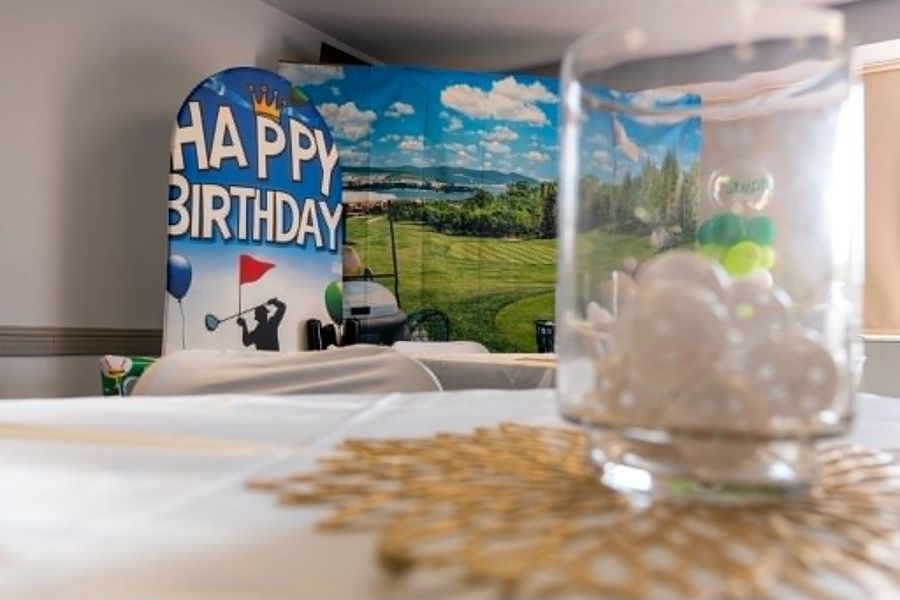 Celebration setup featuring table centrepiece
