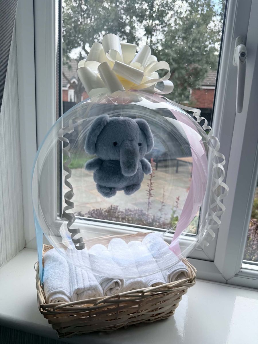 Personalised new baby elephant basket made to order
