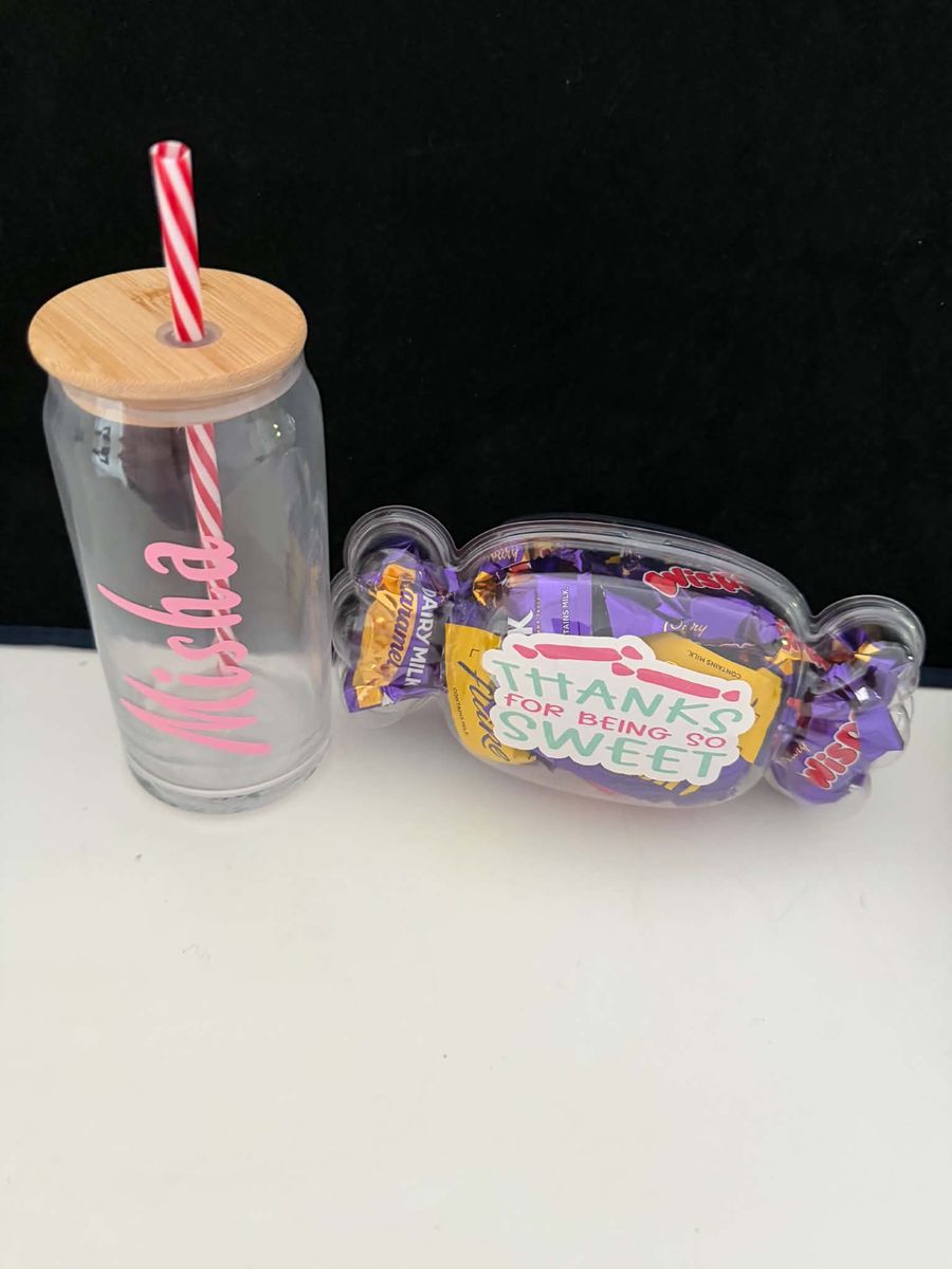 Handmade personalised cup and sweets ready for gifting