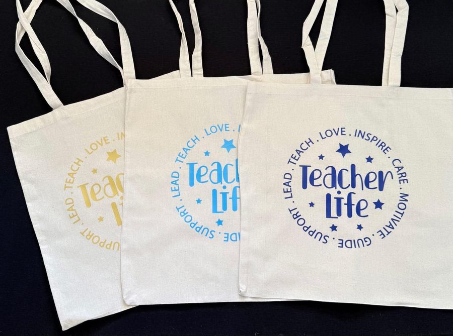 Personalised teacher life tote bags for a teacher