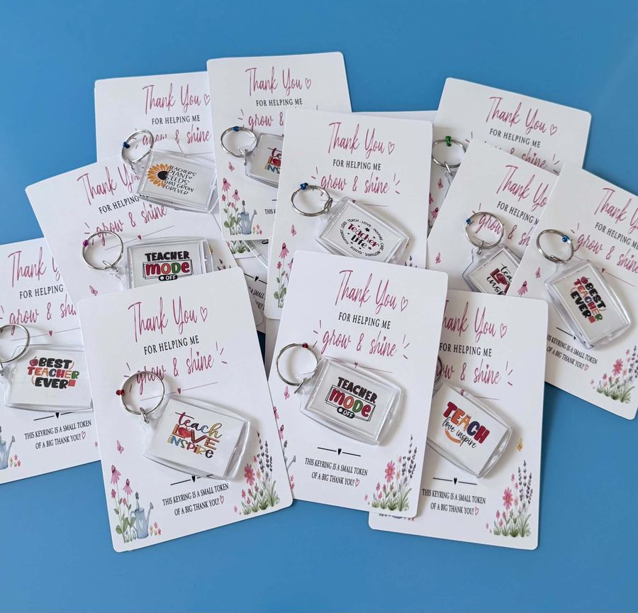 Personalised thank-you keyring cards for teachers