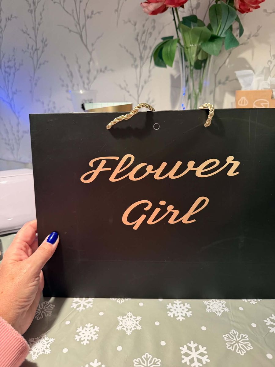 Wedding flower girl gift bag with personalised details