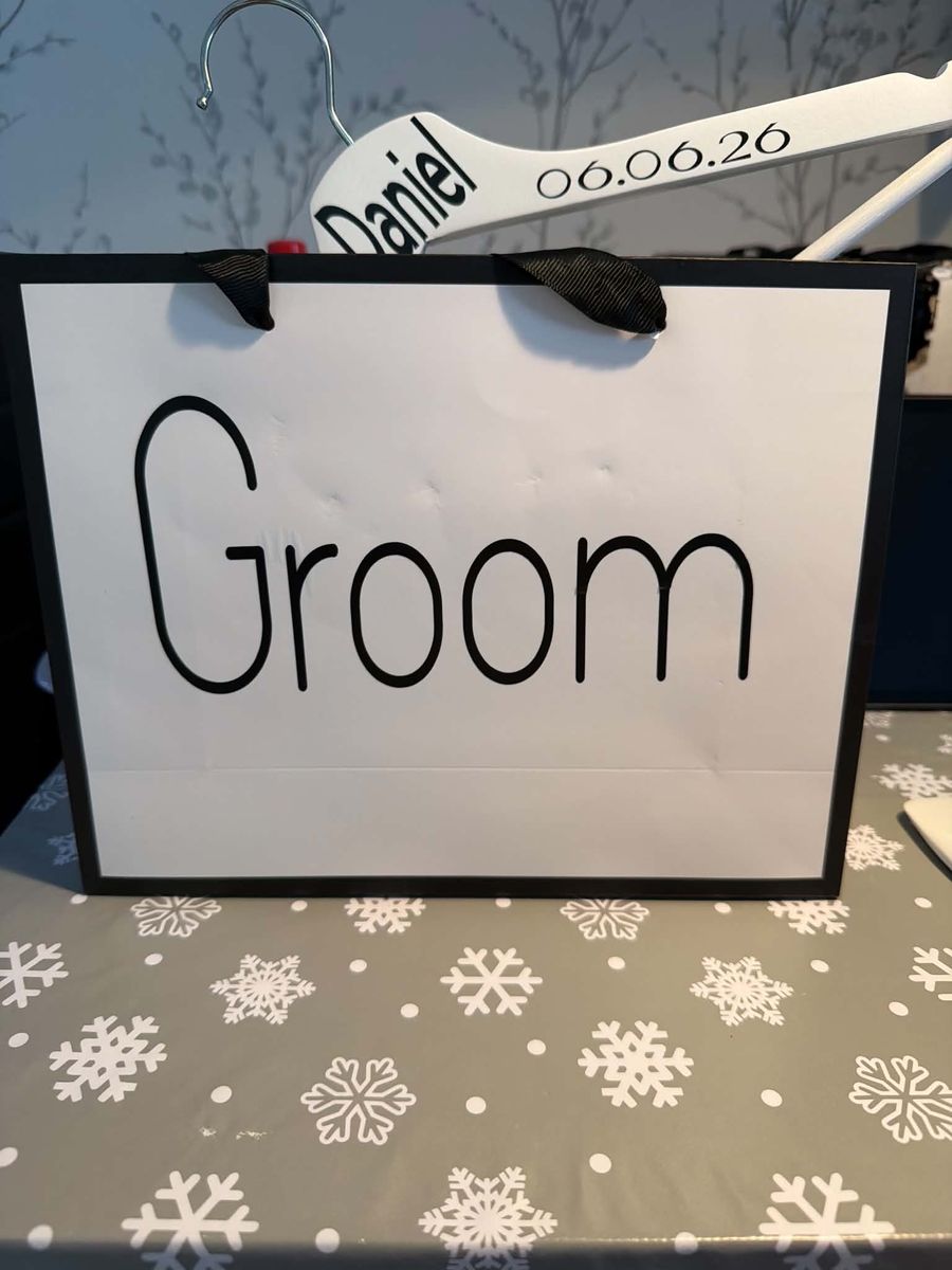 Wedding groom gift bag with personalised details